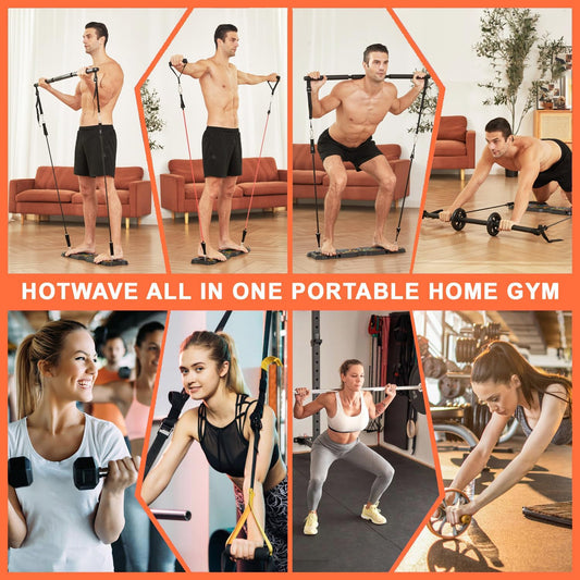 Portable Home Gym Workout System with Push-Up Board, Plank Trainer, Resistance Bands, Ab Roller &