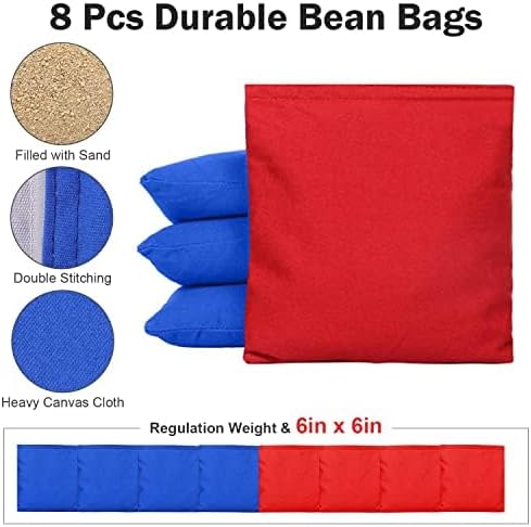 Solid Wood Premium Cornhole Game Set, Bean Bag Toss Game for Tailgate, Outdoor, Backyard - Professional Portable Cornhole Boards & Set of 8 Cornhole Bean Bags (Junior, Tailgate, Regulation Size)