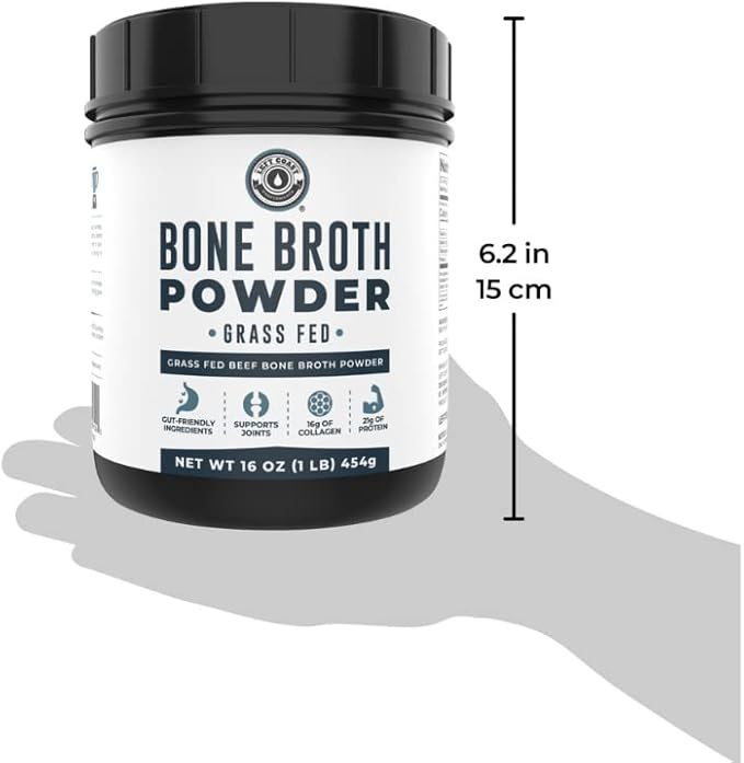 16oz Bone Broth Protein Powder From Grass Fed Beef - Unflavored, Single Ingredient - Rich in Collagen, Glucosamine, Gelatin, Paleo Protein Powder, Gut-Friendly, Non-GMO Ingredients, Dairy-Free Protein