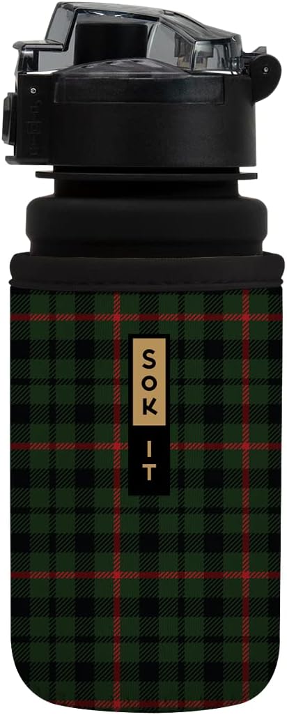 Sok It BotlSok Water Bottle Sleeve Insulated Neoprene Cover (Green Tartan, Fits 12oz CamelBak or Nalgene)
