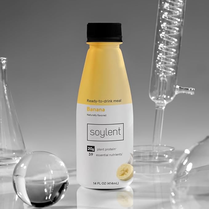 Soylent Banana Meal Replacement Shake, Ready-to-Drink Plant Based Protein Drink, Contains 20g Complete Vegan Protein and 1g Sugar, 14oz, 12 Pack