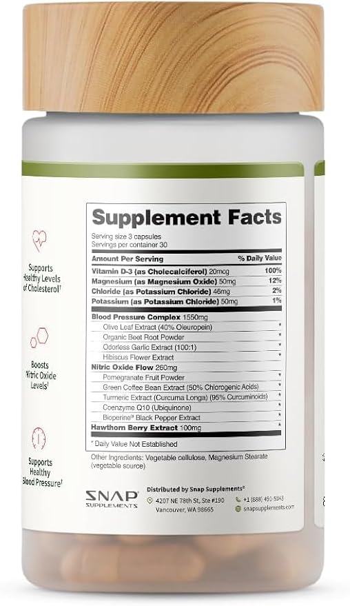 Snap Supplements Heart Health Supplements and Blood Circulation Supplements, 180 Capsules