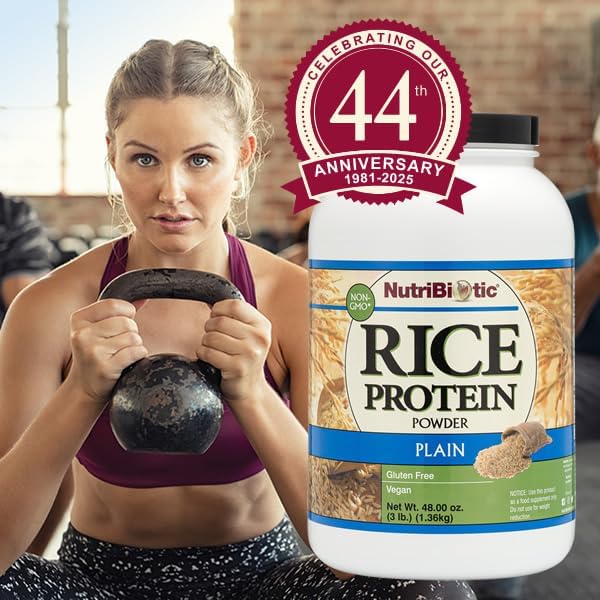 NutriBiotic Plain Rice Protein, 3 Lb (1.36kg) | Low Carb, Vegan & Raw Protein Powder | Grown and Processed Without Chemicals, Gluten or GMOs | Keto Friendly & Easy to Digest