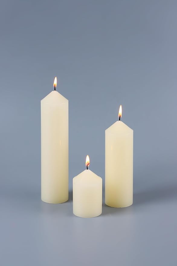 36 Pcs Pillar Candles, Unscented Ivory White Pillar Candles Bulk Set, Long Burning Wax Candles Dripless Smokeless for Wedding Centerpieces, Fireplace, Special Occasion, 2 in by 3, 5.9, 7.8 in