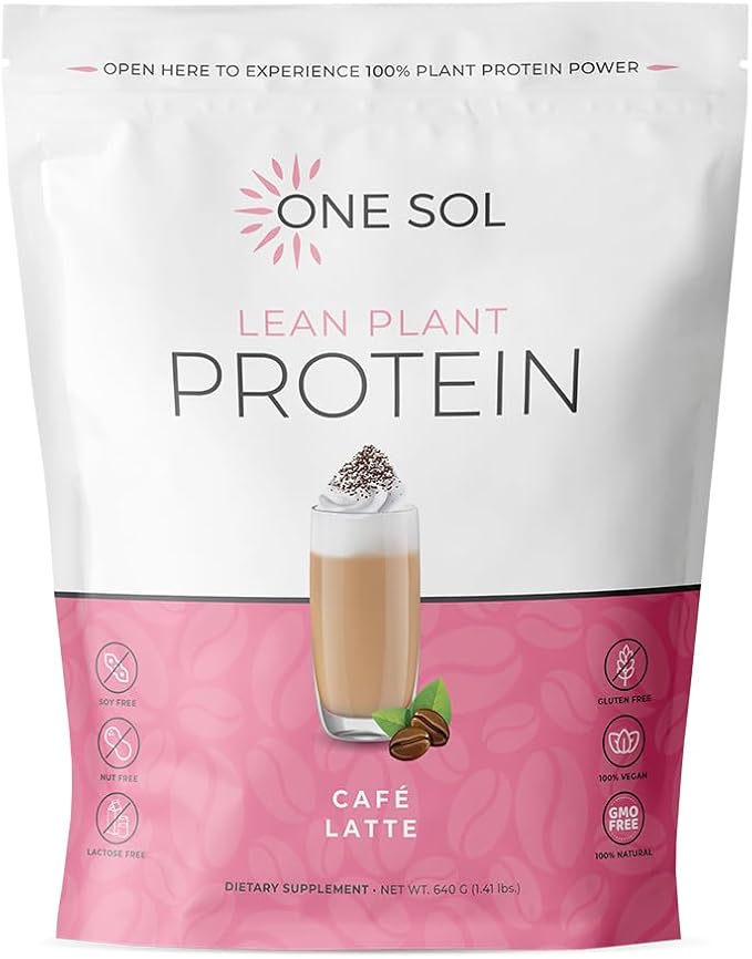 One Sol Lean Plant-Based Protein Powder, Pea & Brown Rice Protein, Low Carb, Vegan Friendly - Gluten, Lactose, & Soy Free - No Added Sugar, Non-GMO, Clean Nutrition, No Bloating (Latte)