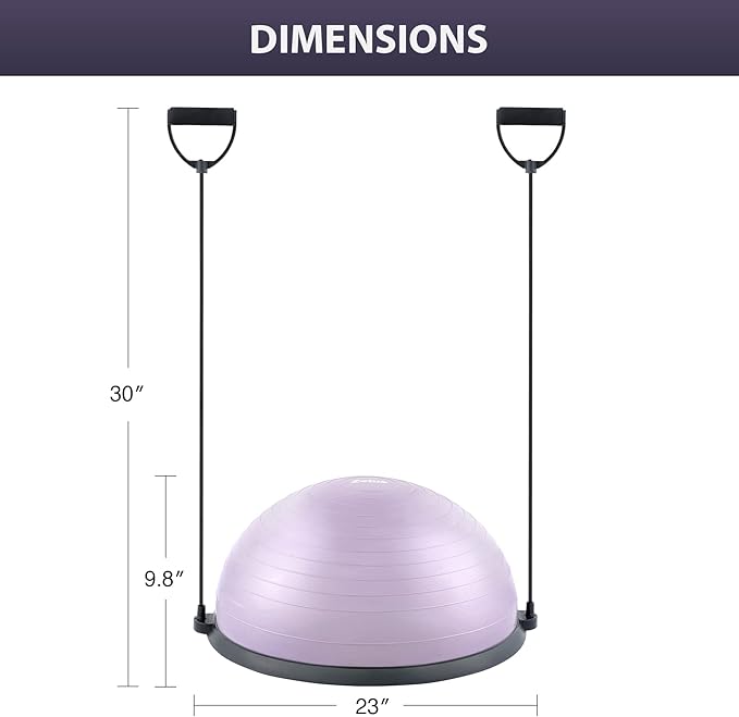 ZELUS Balance Ball Trainer with Resistance Bands and Foot Pump, Inflatable Yoga Ball for Home Gym Workouts, 23 Inch Exercise Half Ball for Balance Training Core Strength Fitness More, 330lb Cap