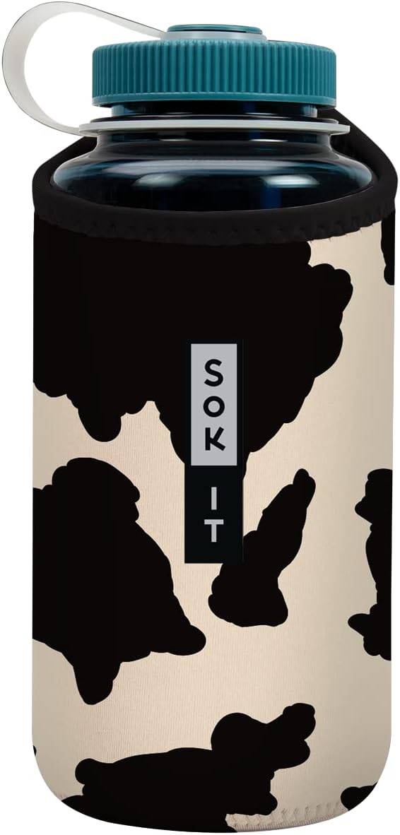 Sok It BotlSok Water Bottle Sleeve Insulated Neoprene Cover (Cow Print, Fits 32oz Nalgene)