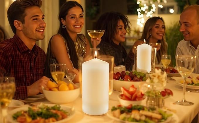 3×6 Ivory Pillar Candles Set of 6 Unscented Handpoured Weddings, Home Decoration, Restaurants, Spa, Church Smokeless Cotton Wick - Ivory 450 Hour