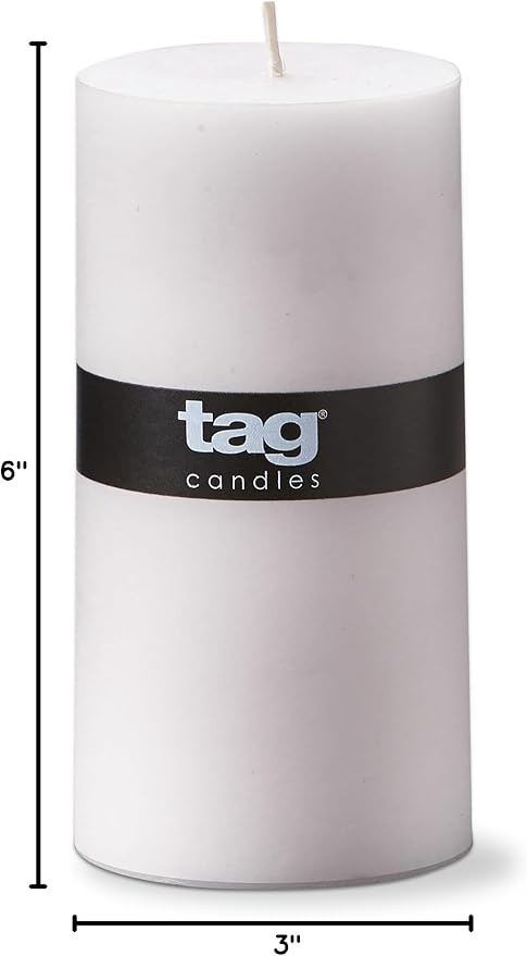 TAG Chapel 3X6 White Pillar Paraffin Wax Candle Unscented Drip-Free Long Burning 85 Hours for Home Decor Wedding Parties 3x6 White