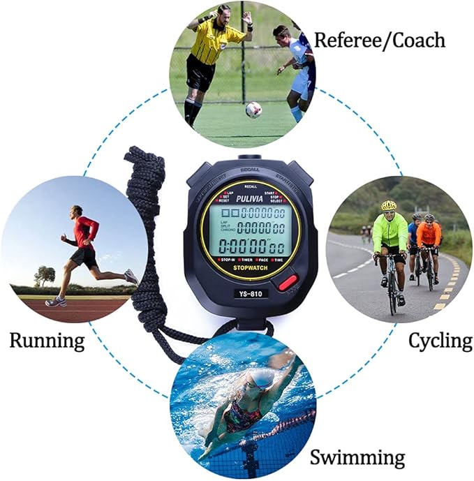 Stopwatch Timer Lap Split Digital Stopwatch with Clock Calendar Alarm, Large Display Stop Watch for Sports Kids Coaches Swimming Running