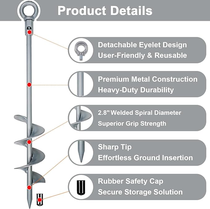 18 inch Ground Anchor Heavy Duty Earth Anchors Set Screw in for Mobile Home, Swing, Tent Trampoline Anchors Wind Resistant Tree Stakes and Supports with Drill Socket, 6 Pack