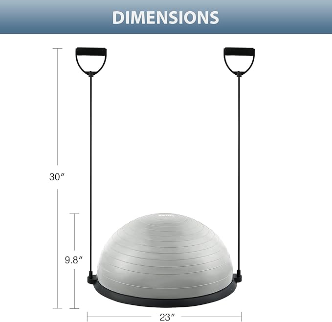 ZELUS Balance Ball Trainer with Resistance Bands and Foot Pump, Inflatable Yoga Ball for Home Gym Workouts, 23 Inch Exercise Half Ball for Balance Training Core Strength Fitness More, 330lb Cap