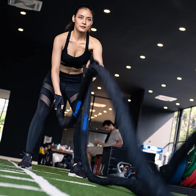 Perantlb Battle Rope With Wear-Resistant Nylon Protective Sleeve - Heavy Battle Rope for Strength Training, Home Fitness Exercise - Anchor Strap Kit Included