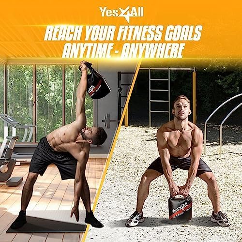 Yes4All Kettlebell, Heavy Duty Powder Coated Cast Iron Kettlebells, Non-Slip Handle & Flat Bottom for Conditioning, Strength Training & Full Body Exercises at Home Gym - Single & Pair