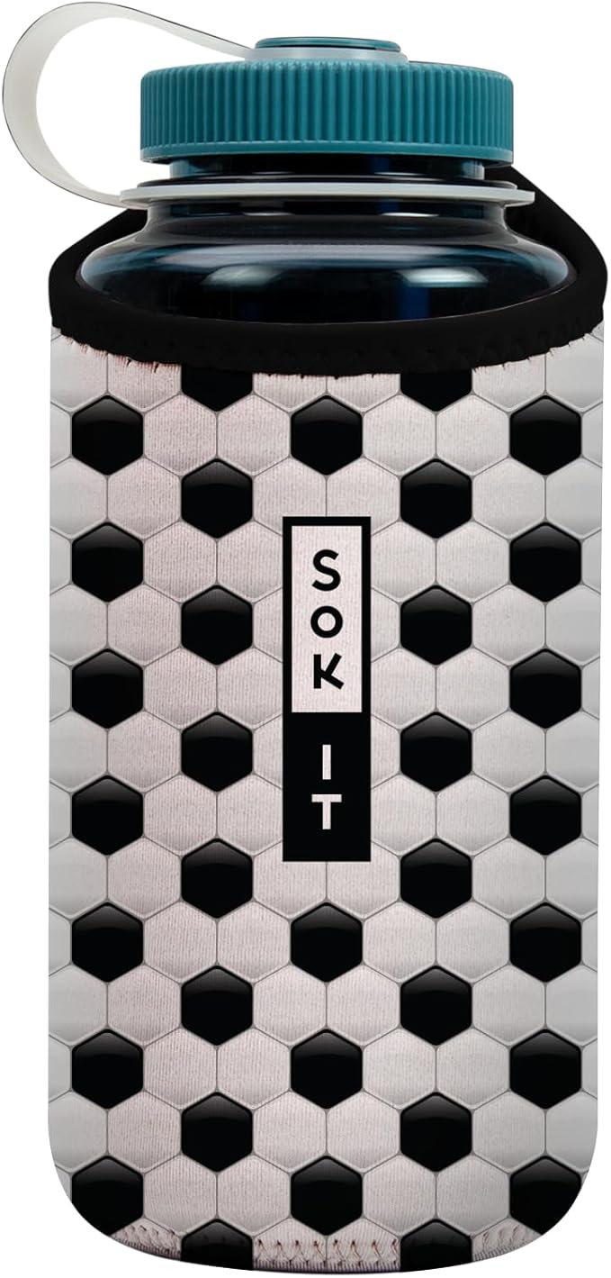 Sok It BotlSok Water Bottle Sleeve Insulated Neoprene Cover (Soccer, Fits 32oz Nalgene)