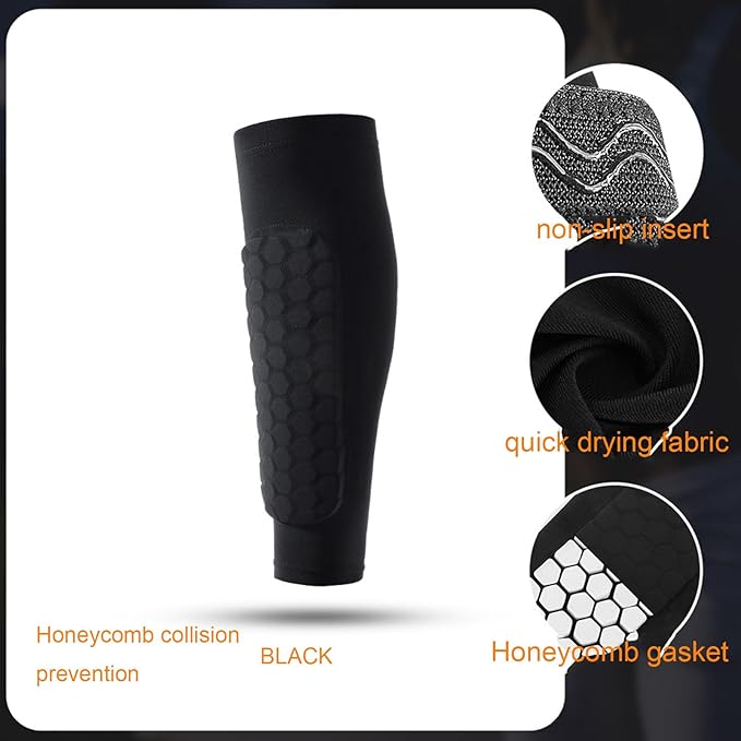 Soccer Shin Guards for Adult, Calf Compression Sleeve with Honeycomb Pads, Lightweight Calf Protective Gear Shin Pads for Football, Baseball, Soccer, Basketball, Running & More