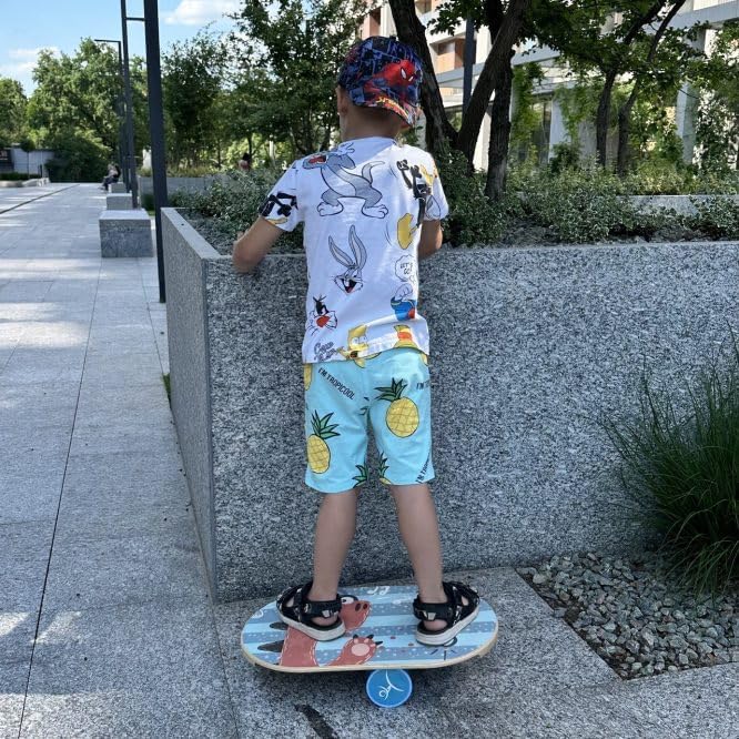 Kids Balance Board with Roller ??Wooden Trainer for Children ??Fun Indoor Core Strength Game ??Improves Balance & Coordination ??Multiple Designs