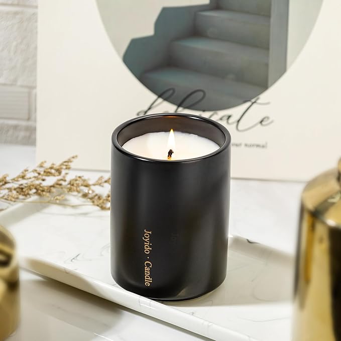 14OZ Lavender Scented Candle - Aromatherapy Candles with Lid - Soy Candles for Home Scented - Black Ceramic Jar Candles for Men for Bedroom Kitchen Home Decor, Housewarming Party