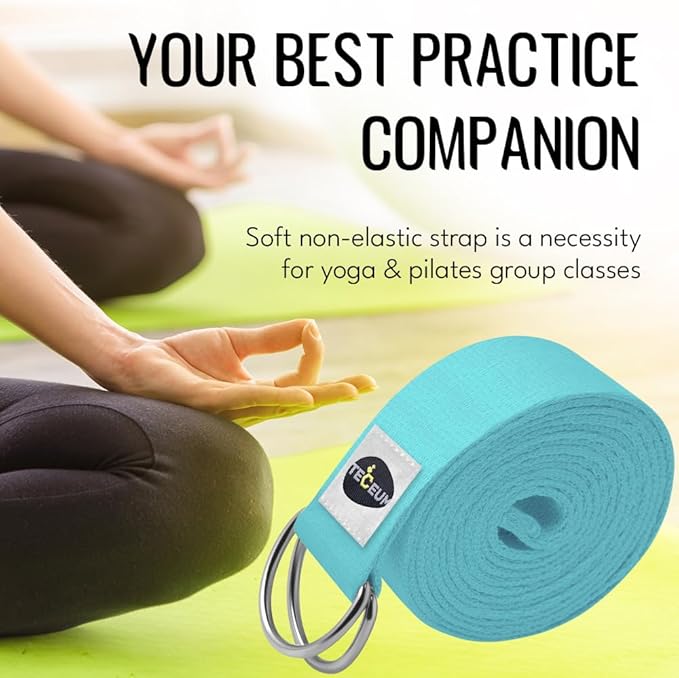 TECEUM Yoga Strap & Mat Strap – 2 IN 1 – Cotton – 6 ft 8 ft 10 ft (30+ colors) – Adjustable Non-Slip Belt for Yoga, Pilates, Stretching, Physical Therapy, Fitness & Home Workout – For Carrying Mats