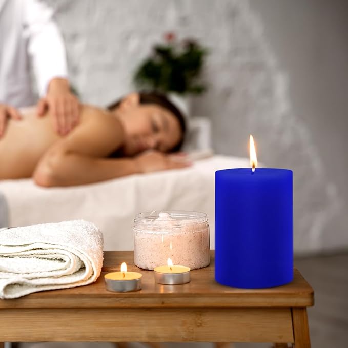 6 Packs 2.75x3.25 Inch Blue Colored Pillar Candles, Unscented Dripless Non-Toxic Smokeless Clean Long Lasting Burning Cylinder Candles for Home Dinner Table Decoration Emergency Power Outage