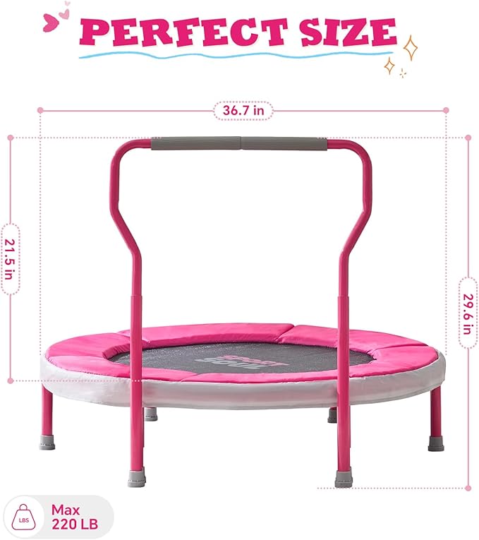 SPORTSOUL Mini Trampoline for Kids 3-6 with Super Safe Foam Handle Bar, 3ft Toddler Trampoline Indoor with No-Gap Cover for Indoor and Outdoor