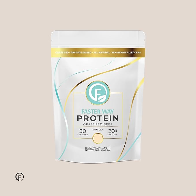 Faster Way - Protein Powder - Hydrolyzed Grass Fed Beef - 20g of Protein Per Serving - Muscle Growth & Recovery - 9 Essential Amino Acids - Sugar, Gluten & Dairy Free - Non-GMO - Vanilla - 30 Servings