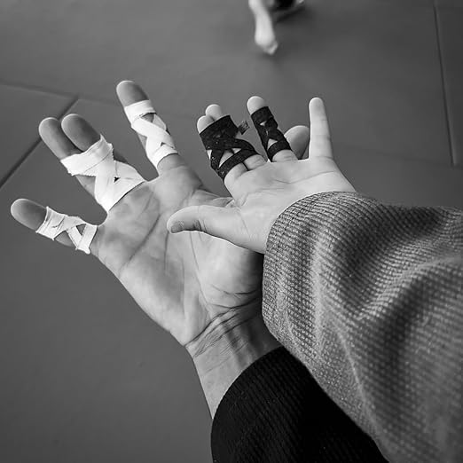 Bighorn Athletics Pro Series Jiu-Jitsu Finger Tape, 8-Rolls with Tin Holder, Enhanced Extra Strength, Residue-Free (0.3-Inch, Black)