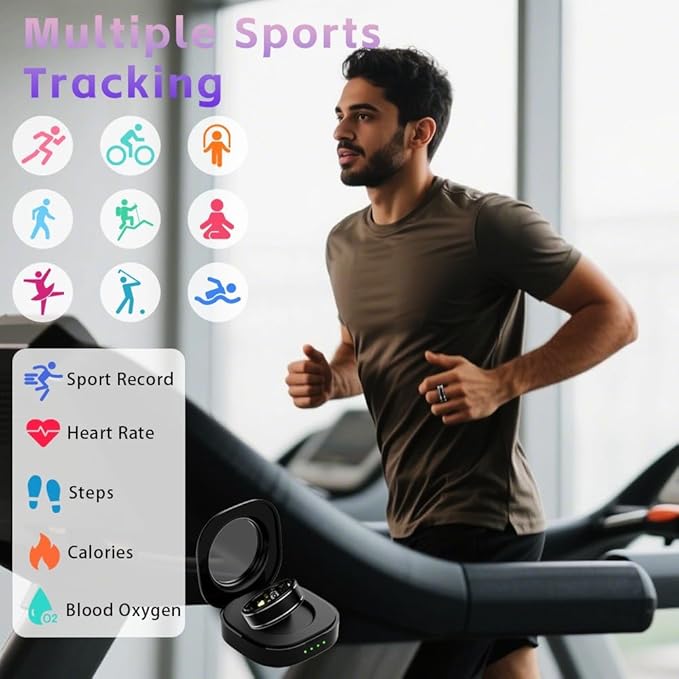 Activity Tracker Ring for Men ??Smart Ring with Heart Rate, SpO2, Blood Pressure, Sleep Monitoring, Step & Calorie Counter, 5ATM Waterproof, No Subscription Fee (Black, 7)