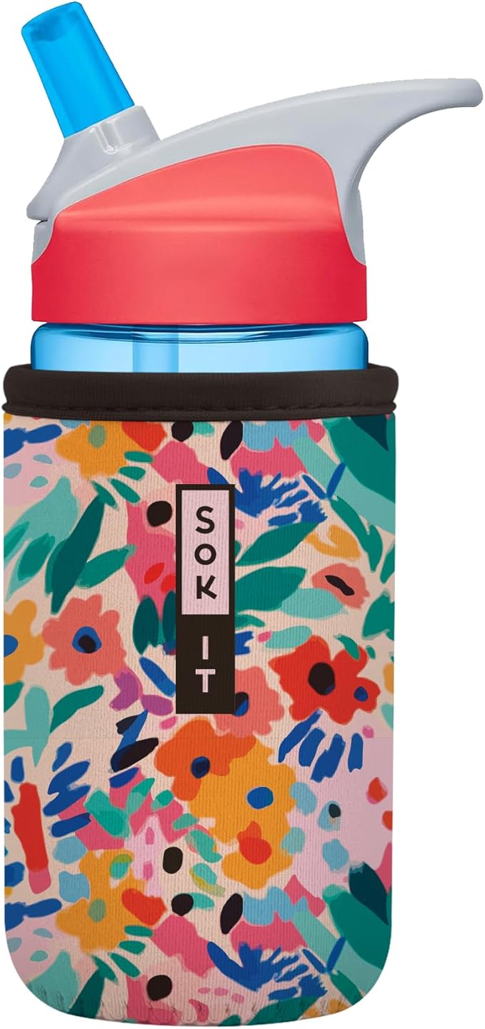 Sok It BotlSok Water Bottle Sleeve Insulated Neoprene Cover (Abstract Floral, Fits 12oz CamelBak or Nalgene)