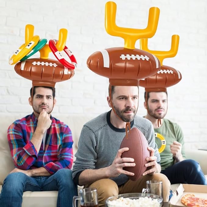 2 Set Inflatable Football Post Ring Toss, Goal Post Ring Game, Football Goal Post for Kids, Family, Birthday Games Indoor and Outdoor Party Supplies (2 Toss Post Hats 6 Rings 1 Pump)