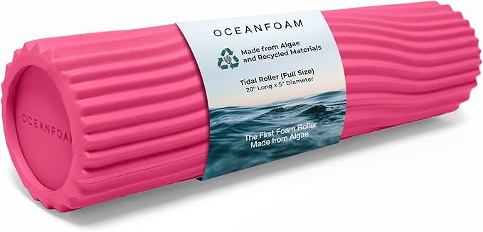 Oceanfoam Tidal Roller - Hot Pink - Muscle Massage Foam Roller for Back Pain & Stretching - Firm and Ergonomic Wide Wave Textured - Yoga, Athletics, & Wellness - Full Size, 20" x 5"