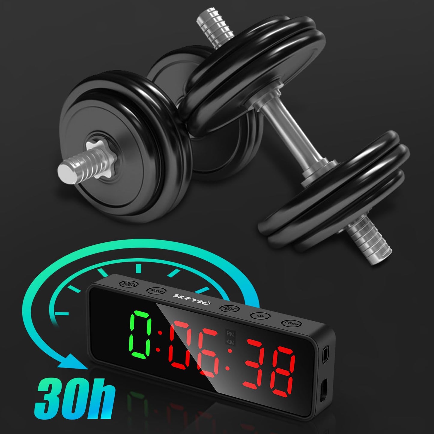 Small Gym Timer Clock Stopwatch Magnetic Workout Interval Timer, Large LED Digital Display, Home