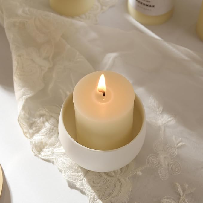 6PCS Beeswax Pillar Candles,Large Handmade Pure Beeswax Candle,Long Lasting Burn Time,Unscented Smokelessï¼? * 3",20H, White