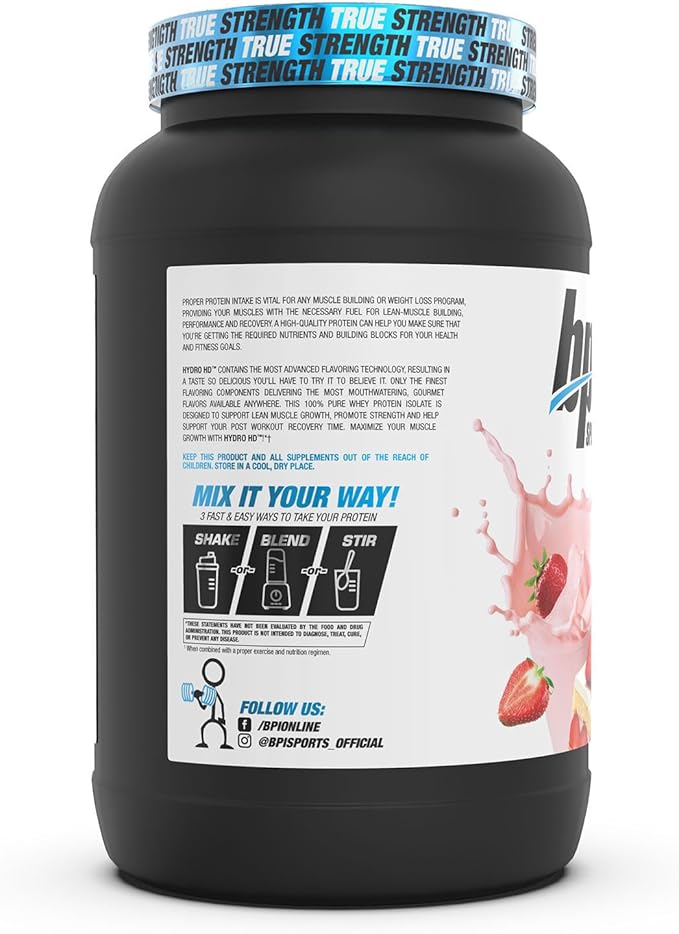BPI Sports Hydro HD - 100% Hydrolyzed Whey Protein Powder - Muscle Growth, Recovery, 25g of Hydrolyzed Protein, Low Carb, Low Sugar, Fast Absorbing (23 Servings, Strawberry Cake)