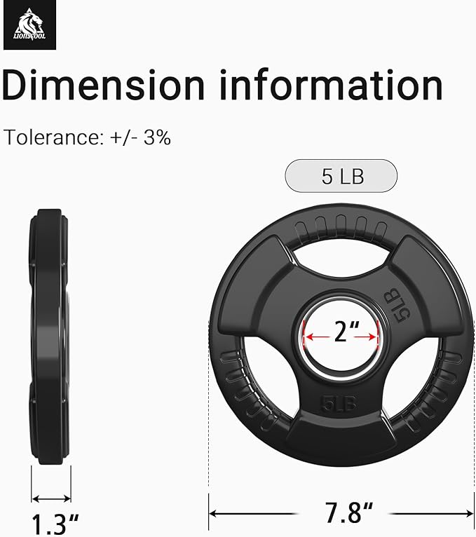 LIONSCOOL 2-Inch Rubber Olympic Grip Weight Plates for Strength Training, Weightlifting, Solid Cast Iron Plate for Barbell in Single/Pair/Set for Home & Gym (2.5-45LB), One Year Warranty