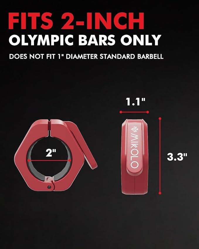Mikolo Barbell Clamps,2-Inch Olympic Barbell Clips with Anti-Slip TPR Lining and Quick Release for Home and Gym Use