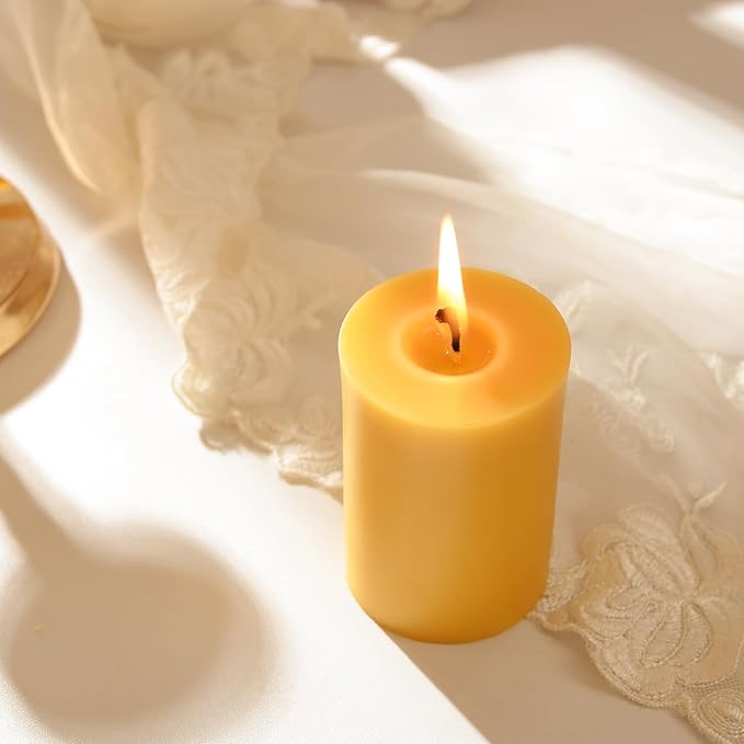 3PCS Beeswax Pillar Candles,Large Handmade Pure Beeswax Candle,Long Lasting Burn Time,Unscented Smokelessï¼? * 3",20H, Raw