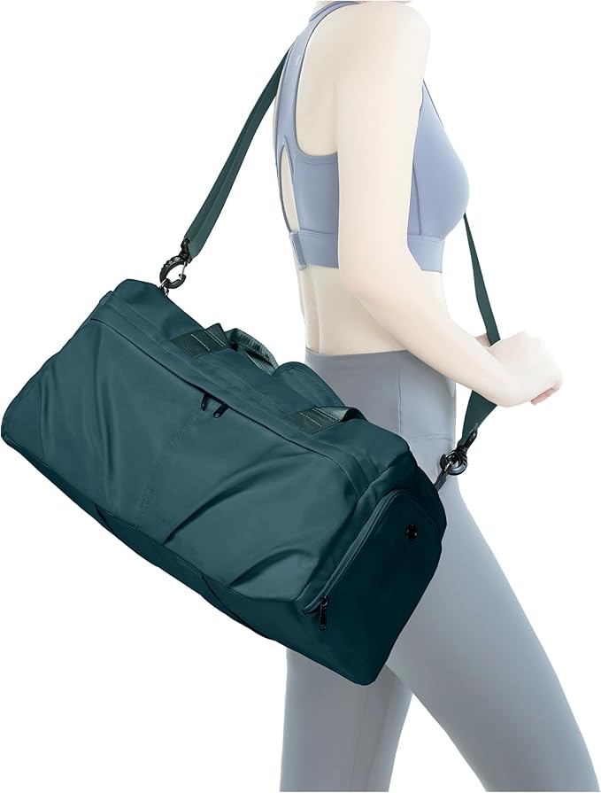 Gym Bag for Women Men with Shoe Compartment, Sport Duffel Bag, Waterproof Travel Weekender Overnight Carry on Bag for Yoga with Trolley Sleeve, Peacock Blue