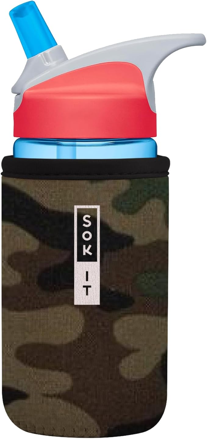 Sok It BotlSok Water Bottle Sleeve Insulated Neoprene Cover (Green Camo, Fits 12oz CamelBak or Nalgene)