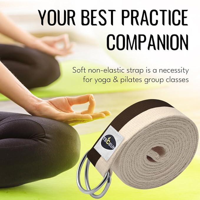 TECEUM Yoga Strap & Mat Strap – 2 IN 1 – Cotton – 6 ft 8 ft 10 ft (30+ colors) – Adjustable Non-Slip Belt for Yoga, Pilates, Stretching, Physical Therapy, Fitness & Home Workout – For Carrying Mats