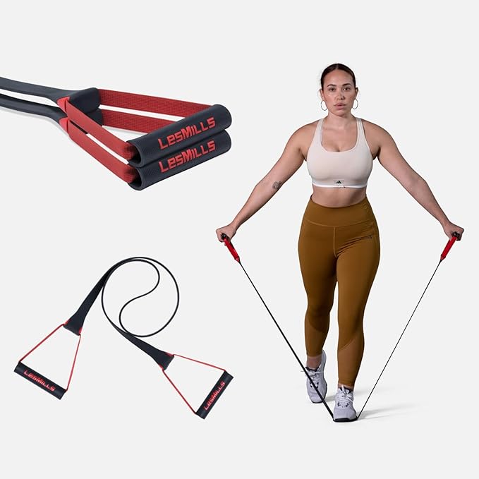 Les Mills™ SMARTBAND™ Workout Resistance Band with Handles, Home Gym Workout Equipment, Elastic Stretch