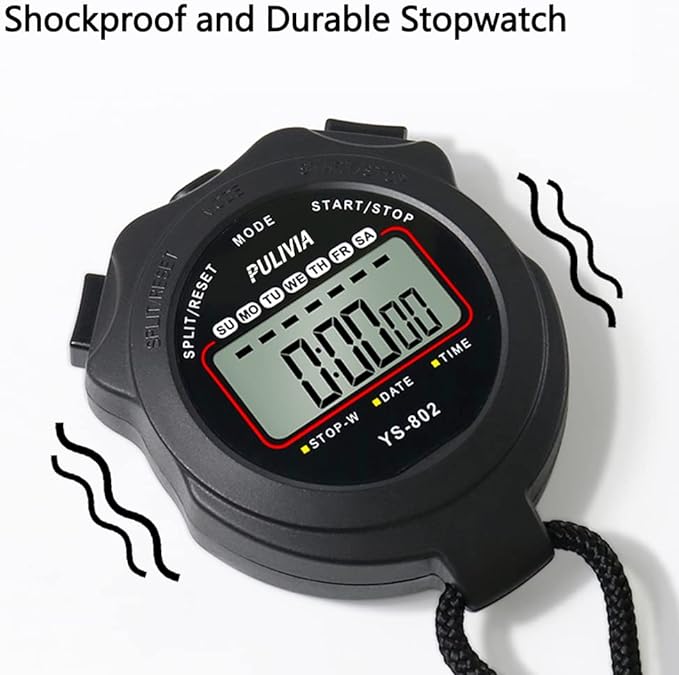 Stopwatch Timer Lap Split Digital Stopwatch with Clock Calendar Alarm, Large Display Stop Watch for Sports Kids Coaches Swimming Running