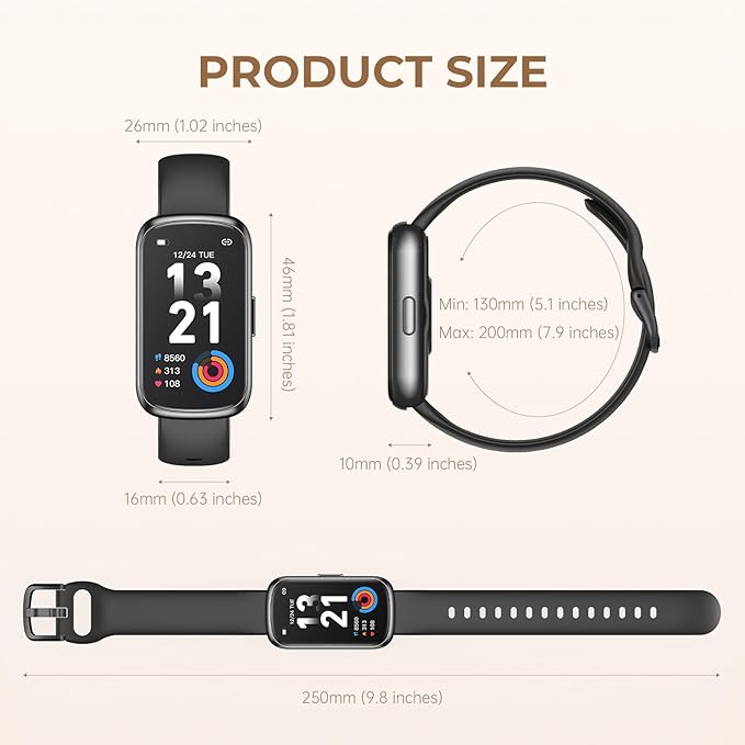 Health Fitness Tracker Smart Watch with 24/7 Heart Rate, Blood Oxygen, Sleep Tracker, Pedometer, 3 Colorful Bands & 3ATM Waterproof Activity Tracker with Step Calorie Counter, Space Black