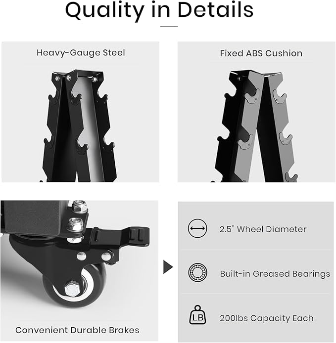 LIONSCOOL Premium Solid Steel Dumbbell Rack Stand Only, A-Frame Portable Weight Storage Organizer with Optional Tray and Wheels, Perfect for Home Gym Fitness Storage (200LBS/300LBS/700LBS Weight Capacity Available)
