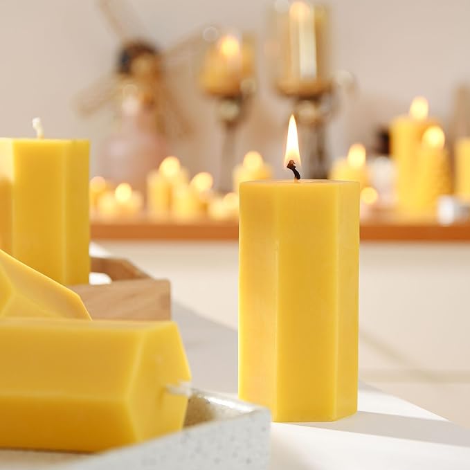6PCS Hexagon Beeswax Pillar Candles,Large Handmade Pure Beeswax Candle,Unscented Smokelessï¼? * 4",18H, Raw