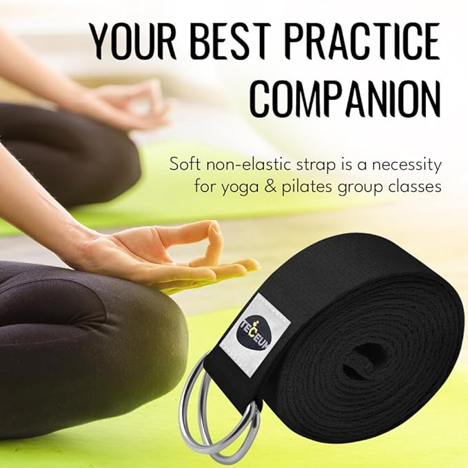 TECEUM Yoga Strap & Mat Strap – 2 IN 1 – Cotton – 6 ft 8 ft 10 ft (30+ colors) – Adjustable Non-Slip Belt for Yoga, Pilates, Stretching, Physical Therapy, Fitness & Home Workout – For Carrying Mats