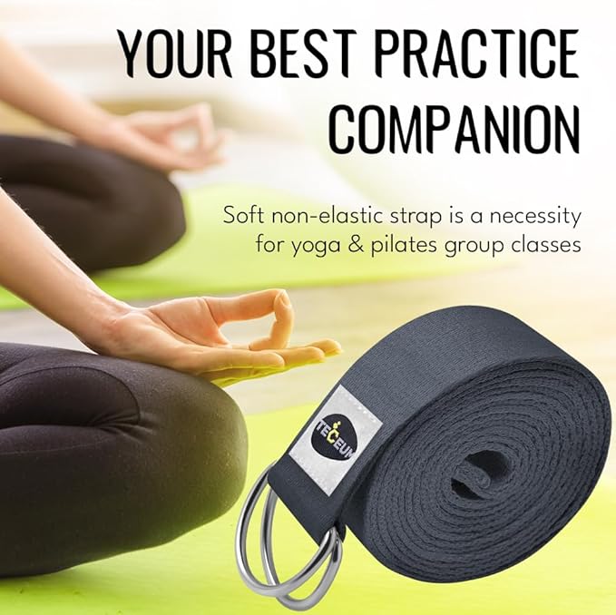 TECEUM Yoga Strap & Mat Strap – 2 IN 1 – Cotton – 6 ft 8 ft 10 ft (30+ colors) – Adjustable Non-Slip Belt for Yoga, Pilates, Stretching, Physical Therapy, Fitness & Home Workout – For Carrying Mats