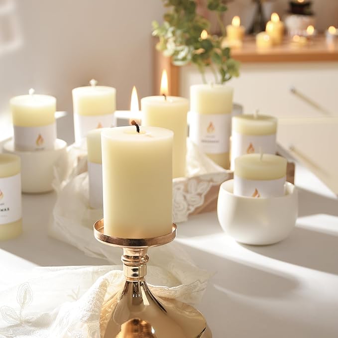 3PCS Beeswax Pillar Candles,Large Handmade Pure Beeswax Candle,Long Lasting Burn Time,Unscented Smokelessï¼? * 3",20H, White