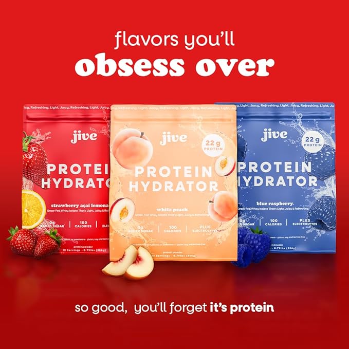 Jive Clear Protein Powder - 22g Grass-Fed Whey Isolate, 13 Servings - Strawberry Acai Lemonade - 895mg of Electrolytes - Zero Added Sugar - Clear Drink Protein Water & Juice