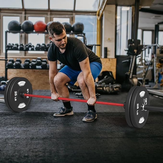 7FT Olympic Barbell Bar with Weight Plate Set Combo, Solid Olympic Bar with Bearings, 700Lbs Capacity Weight Bar for Home Gym Strength Training, Weightlifting, Powerlifting, Fit for 2" Olympic Plates